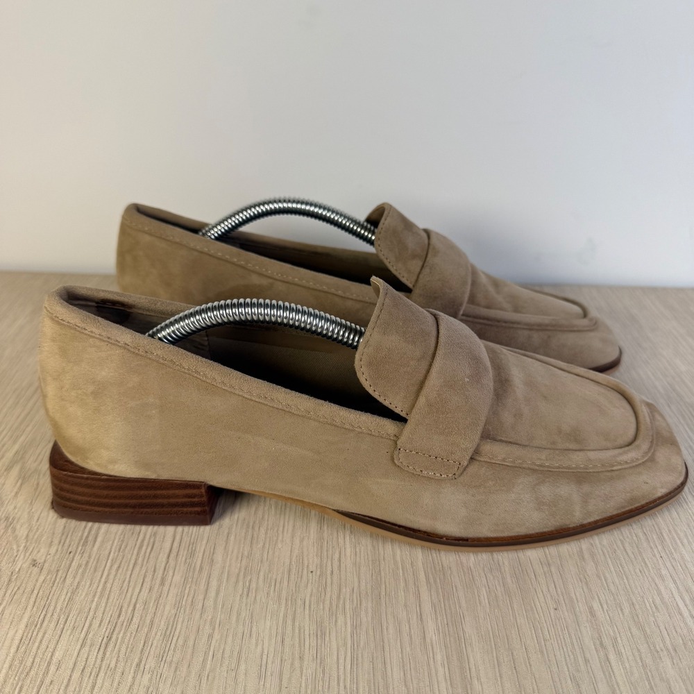 Aqua Taupe Suede Leather Loafers Penny Loafer Quiet Luxury Preppy 7M